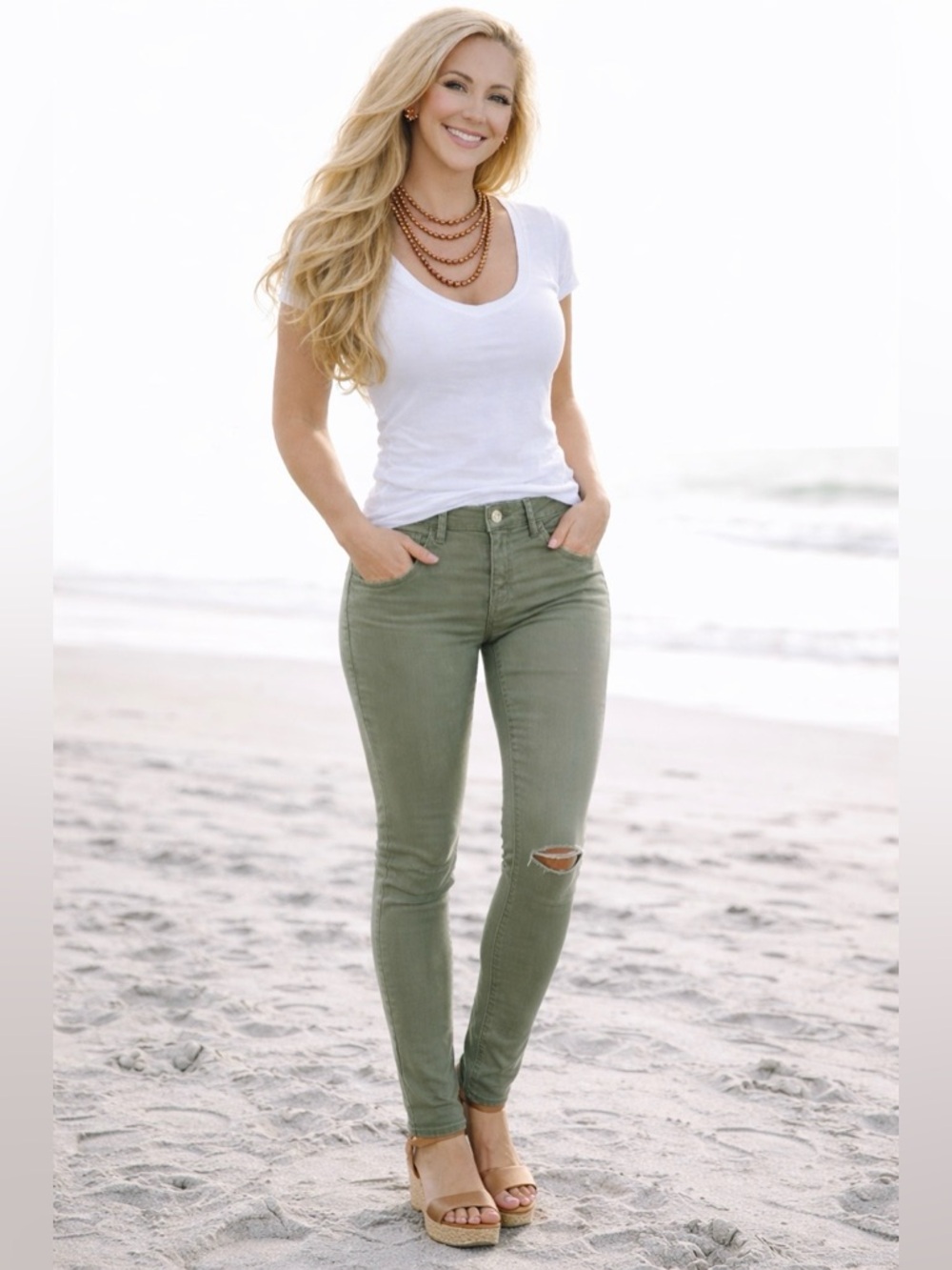 MAVI ADRIANA ANKLE 🫒 Green Skinny Jeans Size 25 | Edgy Knee Distress Chic Fit